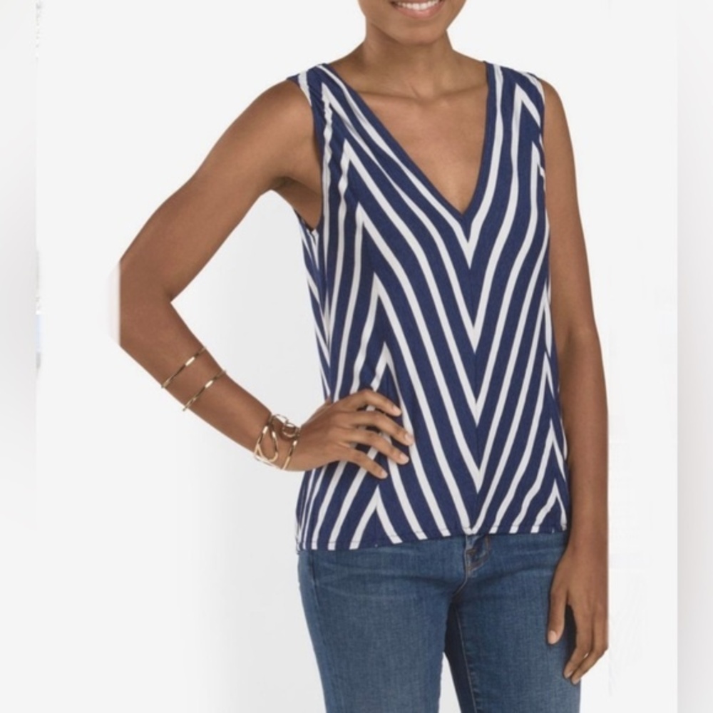 Max Studio navy blue and white nautical sleeveless top size medium